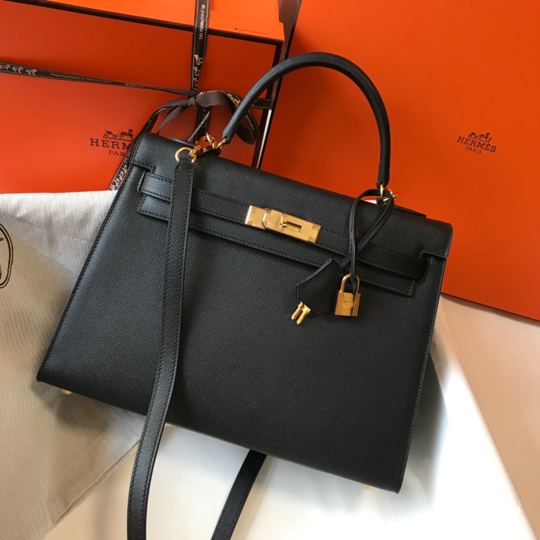 Hermes Kelly 32cm Handbag Shoulder Bag in Black Epsom Leather